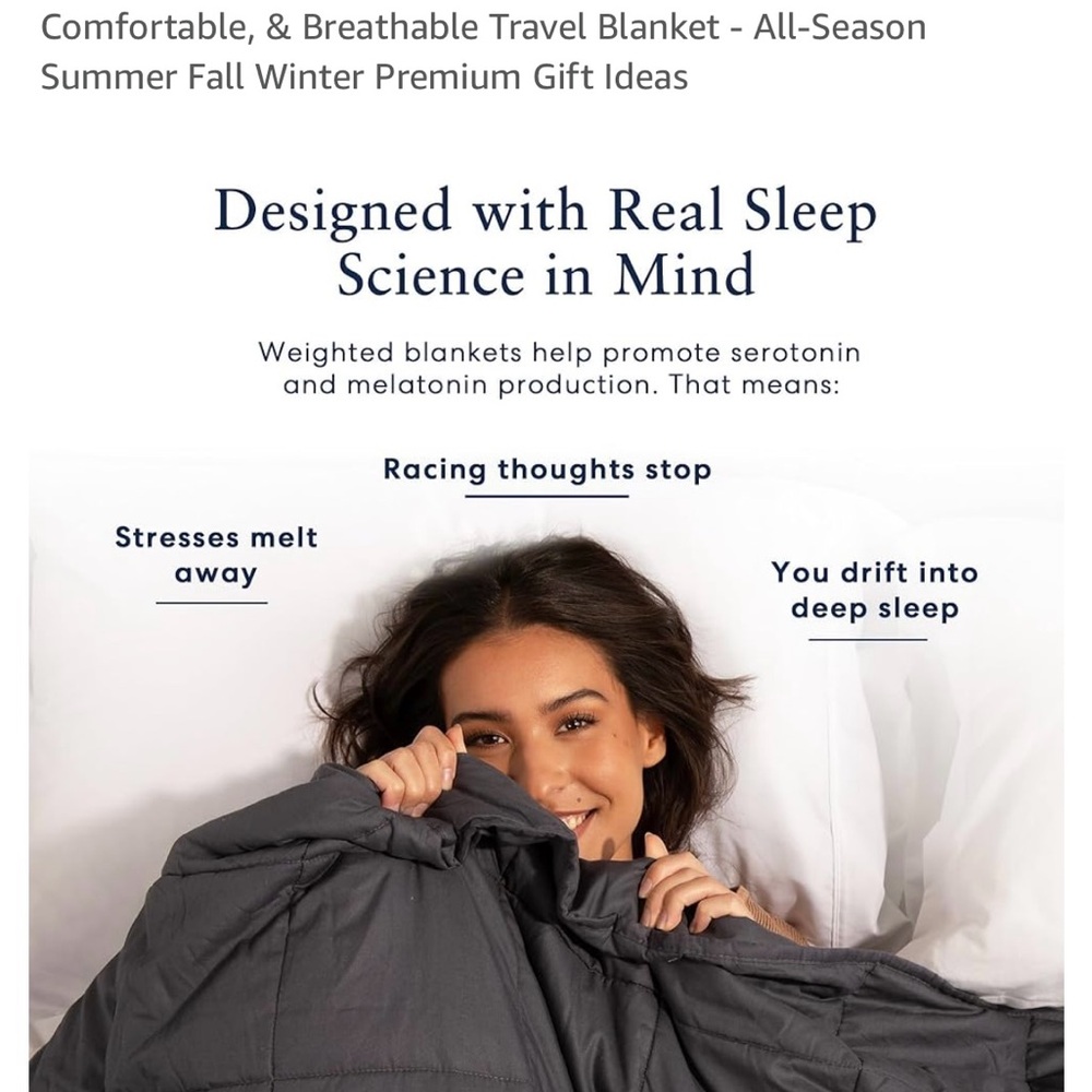 Luna Weighted blanket 15 lb 60 x 80 Beige with Gray Reversible Cover Both New - Picture 8 of 11